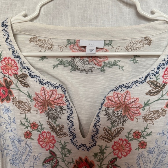 J. Jill Cream Tunic with Red and Green Embroidery - Picture 1 of 5